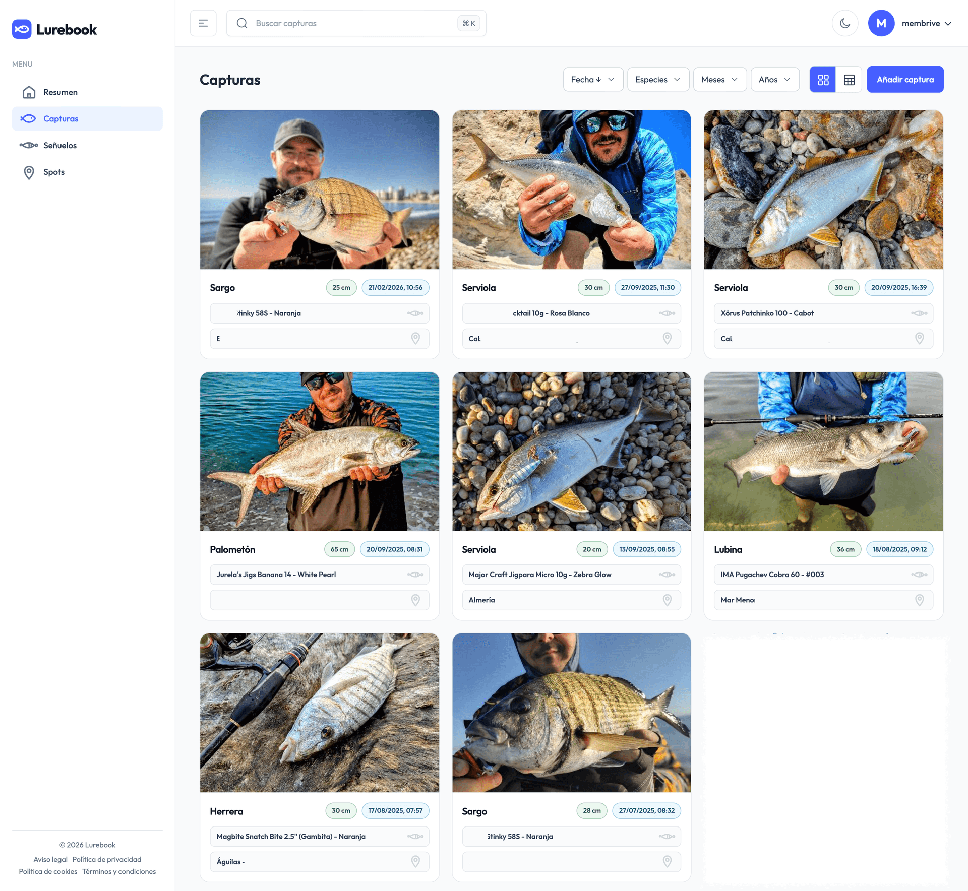 Vista principal de Lurebook con resumen de jornada